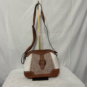 B.O.C. (Born Concepts) crossbody bag with white and brown faux leather